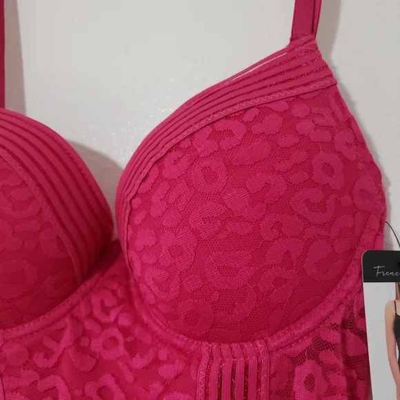 FRENCH AFFAIR Push Up BodySuit Lacey Cheetah Print Pink - Picture 7 of 16